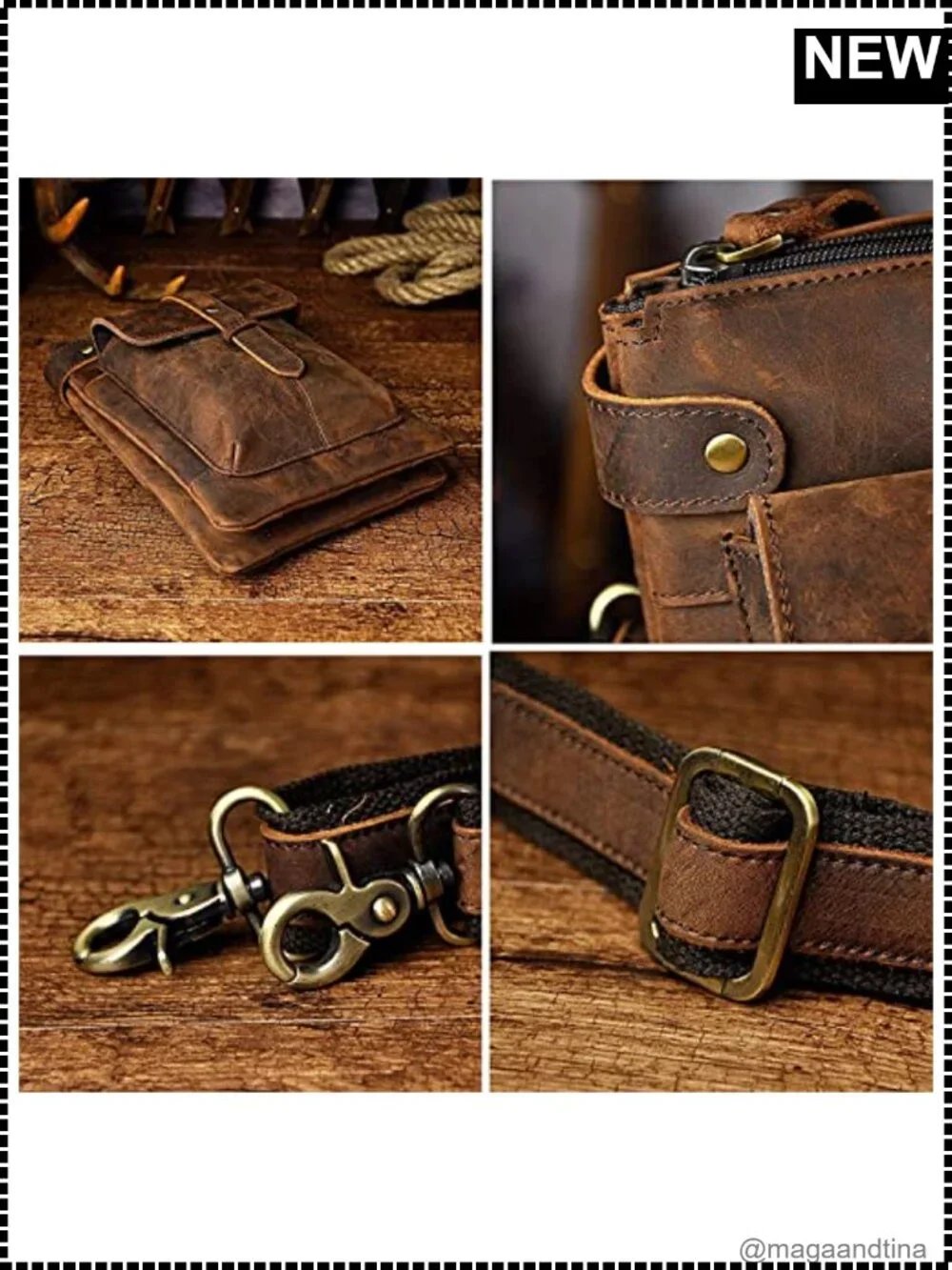 Genuine Leather Fanny Messenger Bag Small Shoulder Satchel Waist Pack